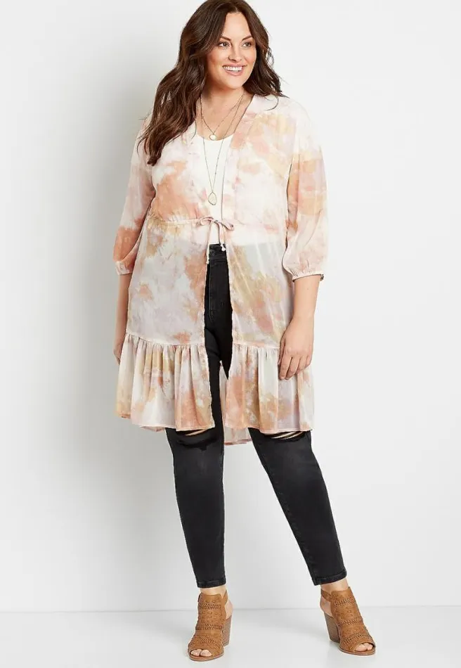 Plus Size Pink Tie Dye Tie Waist Kimono Women Maurices Plus Tops