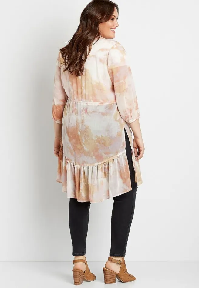 Plus Size Pink Tie Dye Tie Waist Kimono Women Maurices Plus Tops