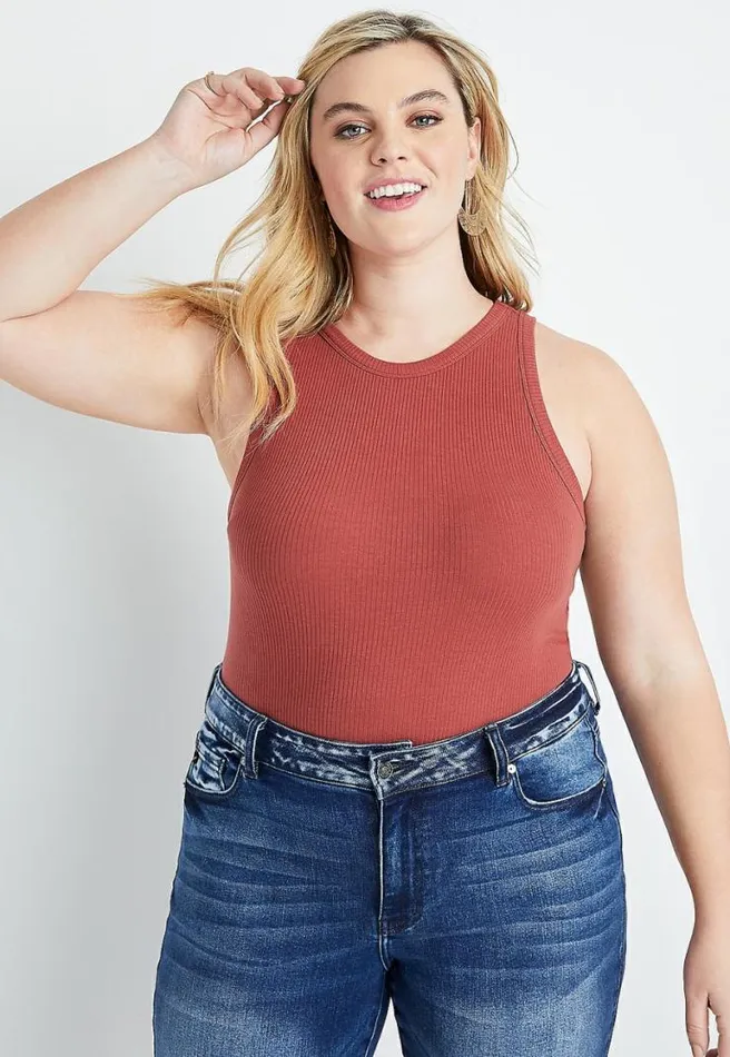 Plus Size Solid High Neck Fitted Ribbed Tank Top Women Maurices Plus Tops