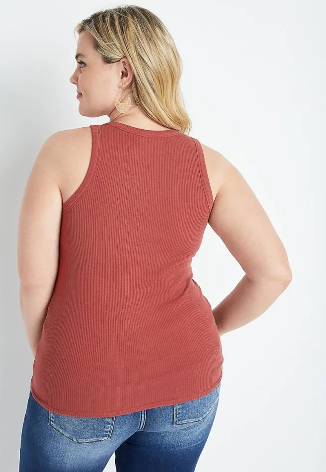 Plus Size Solid High Neck Fitted Ribbed Tank Top Women Maurices Plus Tops