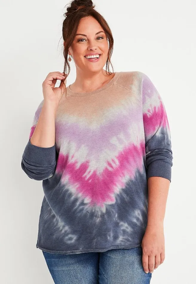 Plus Size Tie Dye Crew Neck Sweatshirt Women Maurices Plus Tops