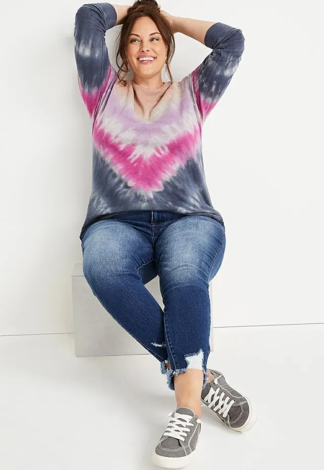 Plus Size Tie Dye Crew Neck Sweatshirt Women Maurices Plus Tops