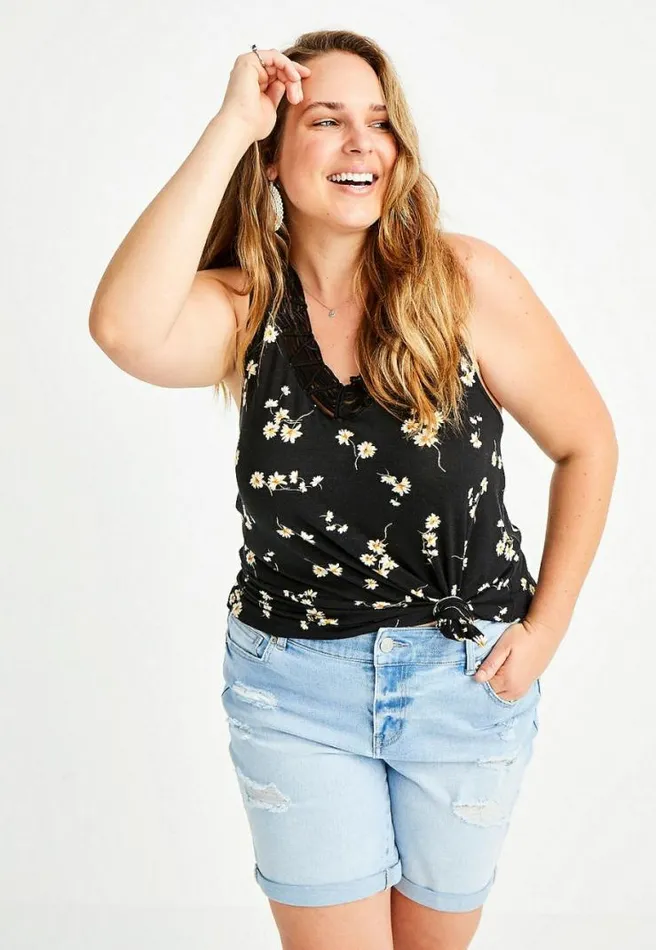 Plus Size Vintage Light Wash Destructed 8In Bermuda Short Women Maurices Plus Bottoms