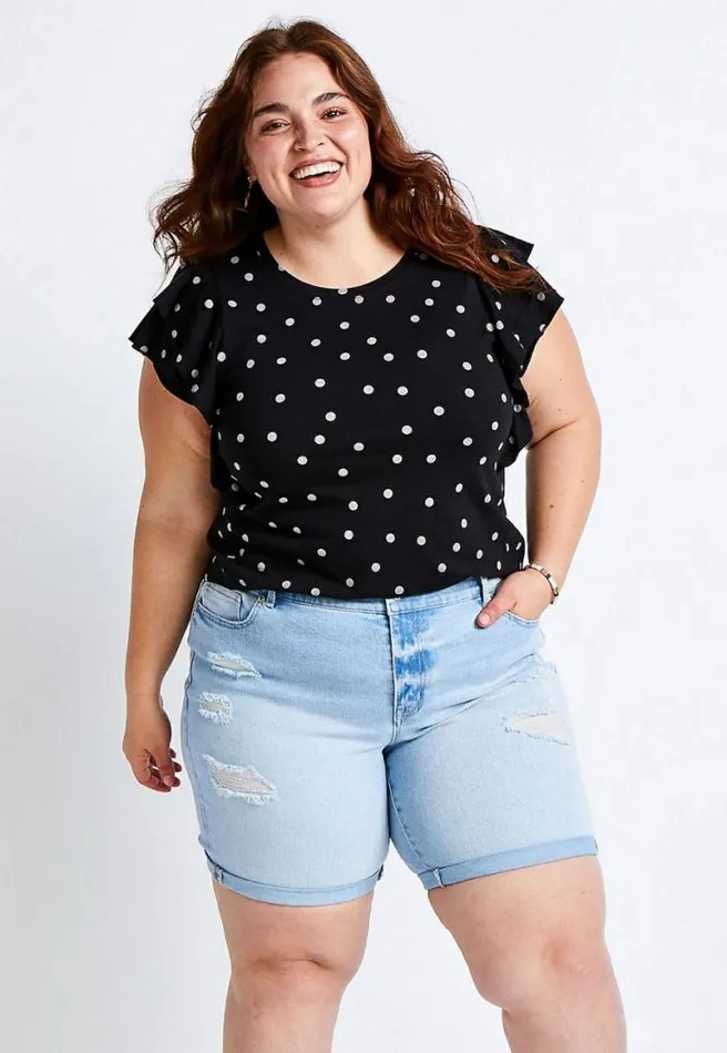 Plus Size Vintage Light Wash Destructed 8In Bermuda Short Women Maurices Plus Bottoms