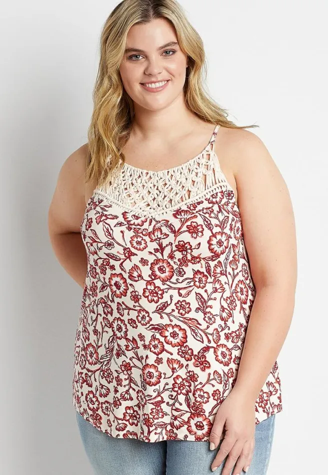 Plus Size White Floral Macrame Tank Top Women Maurices Plus Tops