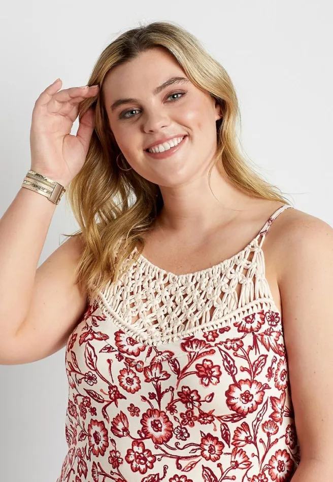 Plus Size White Floral Macrame Tank Top Women Maurices Plus Tops
