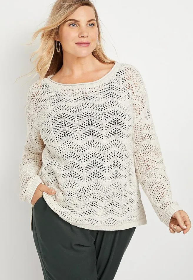 Plus Size White Open Sitched Pullover Women Maurices Plus Tops