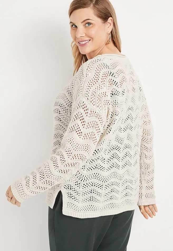 Plus Size White Open Sitched Pullover Women Maurices Plus Tops