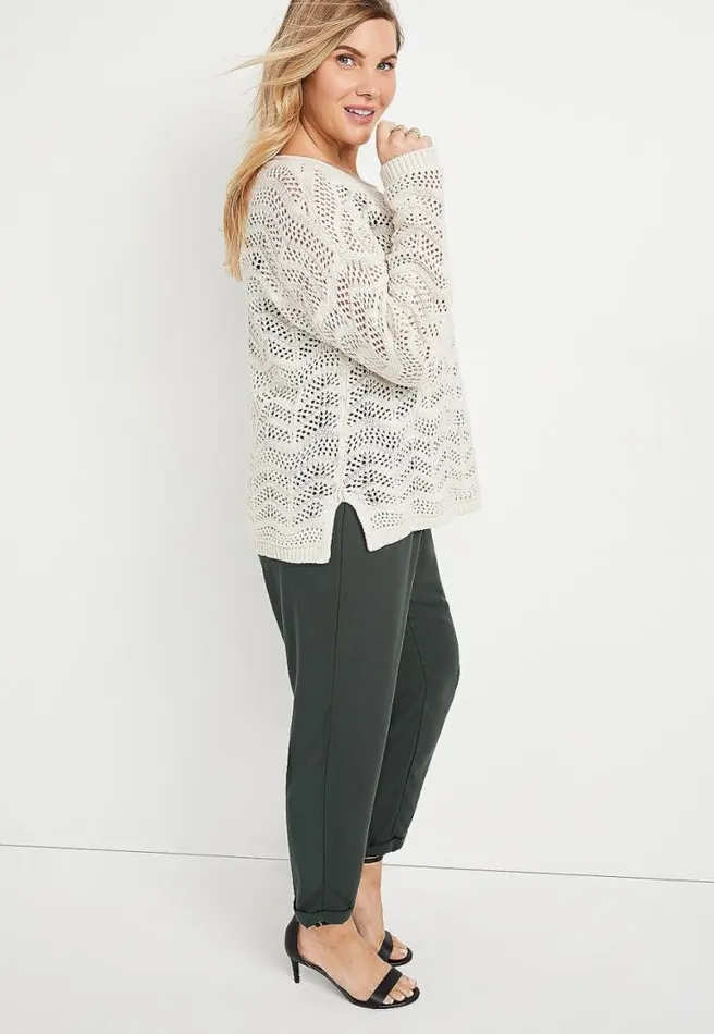Plus Size White Open Sitched Pullover Women Maurices Plus Tops