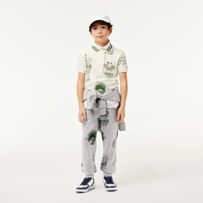 Polos Kids Lacoste Kids039 Graphic Print Cotton Polo White Dark Green Qci