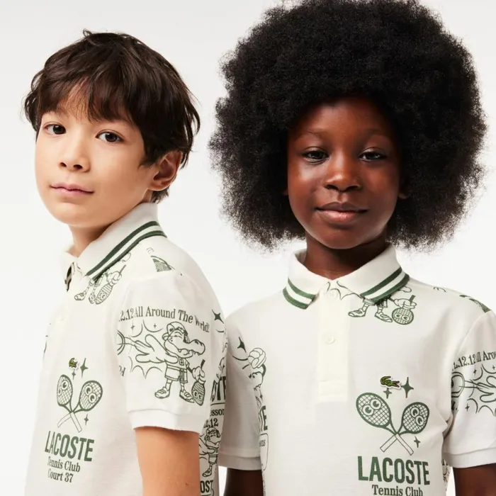 Polos Kids Lacoste Kids039 Graphic Print Cotton Polo White Dark Green Qci