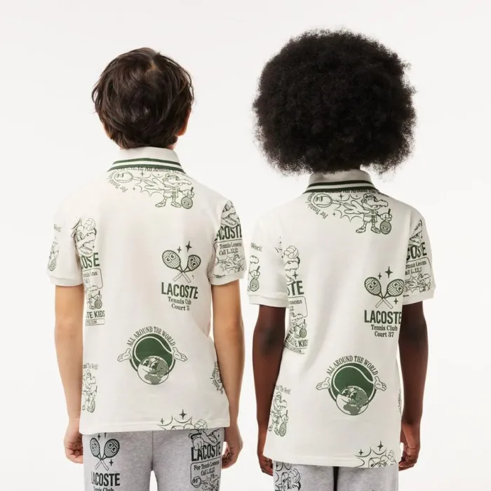 Polos Kids Lacoste Kids039 Graphic Print Cotton Polo White Dark Green Qci