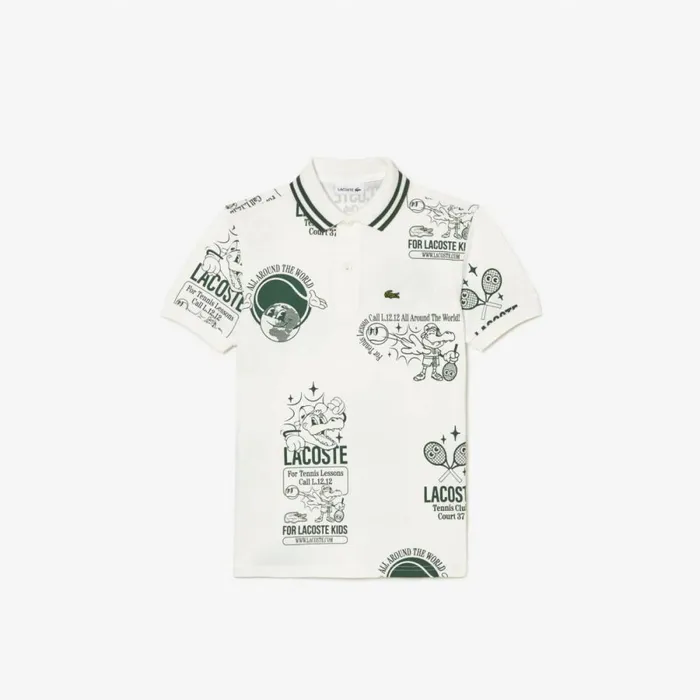 Polos Kids Lacoste Kids039 Graphic Print Cotton Polo White Dark Green Qci