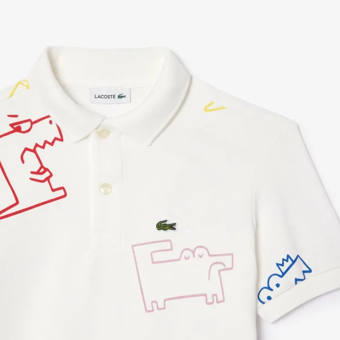 Polos Kids Lacoste Kids039 Piqu Croc Print Polo White 2cq