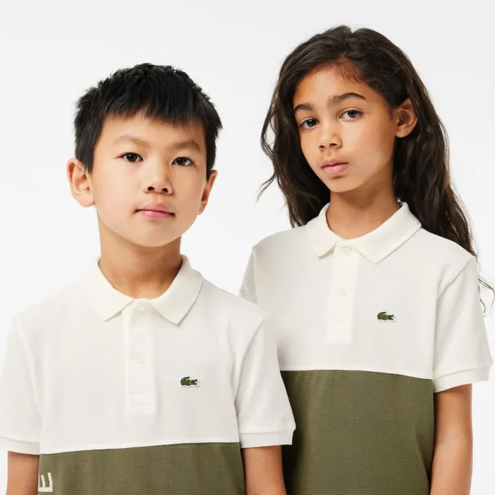 Polos Kids Lacoste Kids Organic Cotton Piqu Colorblock Polo White Khaki Green Imi