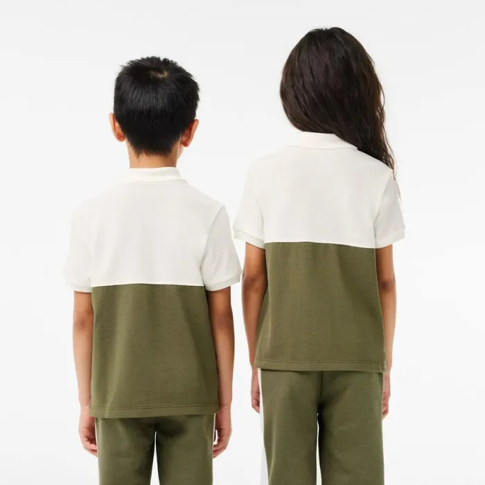 Polos Kids Lacoste Kids Organic Cotton Piqu Colorblock Polo White Khaki Green Imi