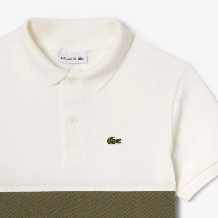 Polos Kids Lacoste Kids Organic Cotton Piqu Colorblock Polo White Khaki Green Imi