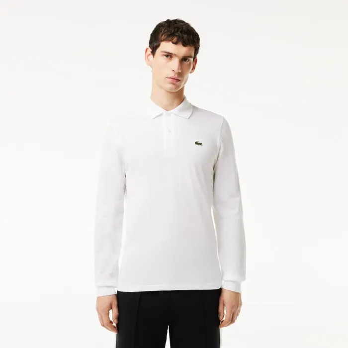 Polos Men Lacoste Men039s Long Sleeve Cotton Polo White 001