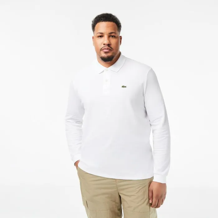 Polos Men Lacoste Men039s Long Sleeve Cotton Polo White 001