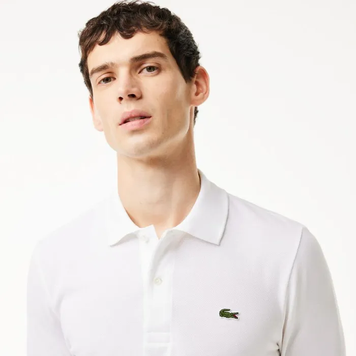 Polos Men Lacoste Men039s Long Sleeve Cotton Polo White 001
