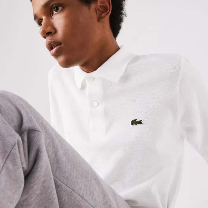 Polos Men Lacoste Men039s Long Sleeve Cotton Polo White 001