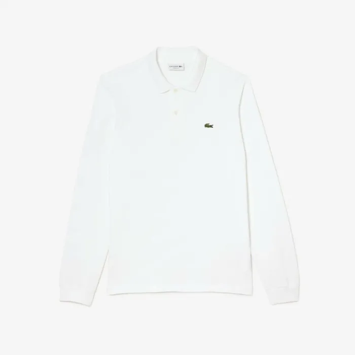 Polos Men Lacoste Men039s Long Sleeve Cotton Polo White 001