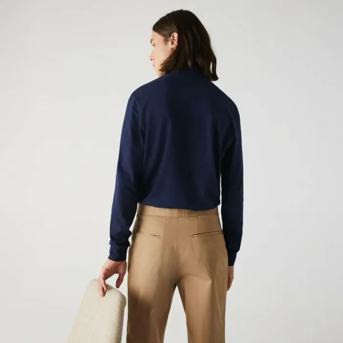 Polos Men Lacoste Men039s Smart Paris Long Sleeve Stretch Cotton Polo Navy Blue 166