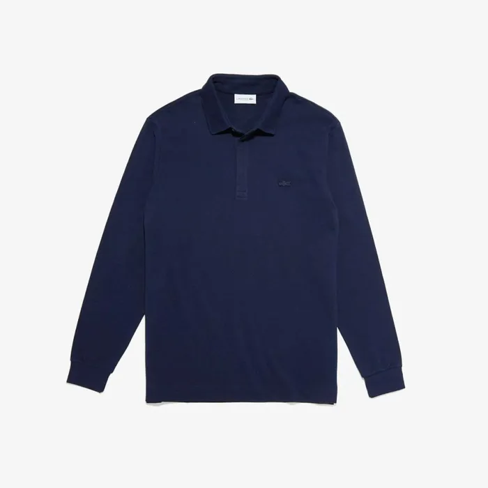 Polos Men Lacoste Men039s Smart Paris Long Sleeve Stretch Cotton Polo Navy Blue 166