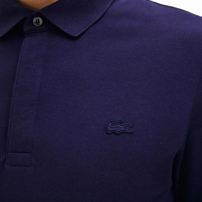 Polos Men Lacoste Men039s Smart Paris Long Sleeve Stretch Cotton Polo Navy Blue 166
