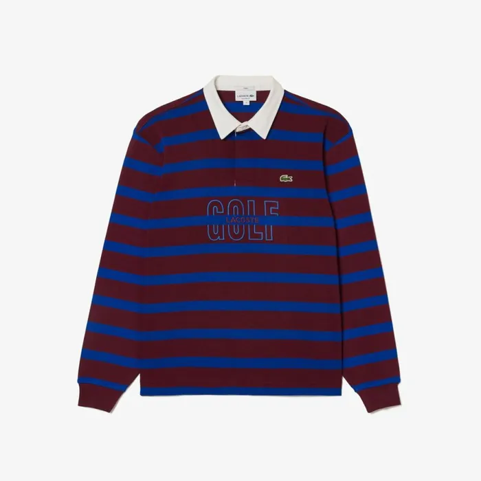 Polos MenWomen Lacoste Unisex Long Sleeve Striped Rugby Shirt Bordeaux Blue Q5i