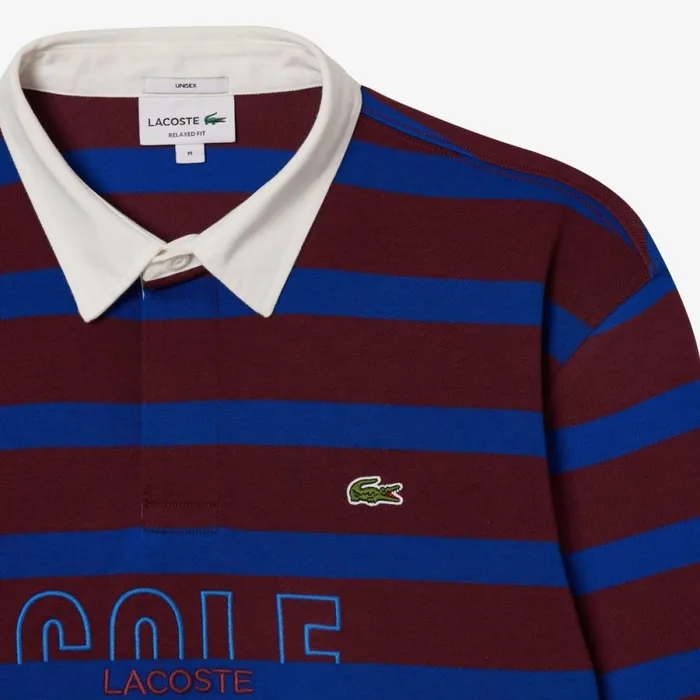 Polos MenWomen Lacoste Unisex Long Sleeve Striped Rugby Shirt Bordeaux Blue Q5i
