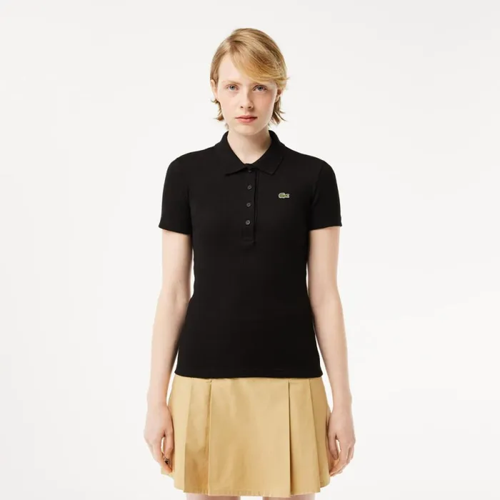 Polos Women Lacoste Women039s L12D Slim Fit Ribbed Cotton Polo Black 031
