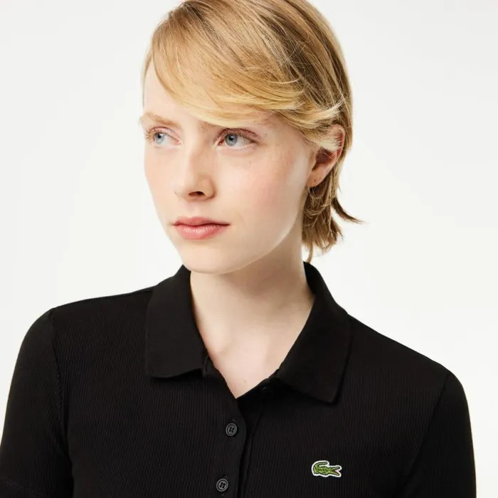 Polos Women Lacoste Women039s L12D Slim Fit Ribbed Cotton Polo Black 031
