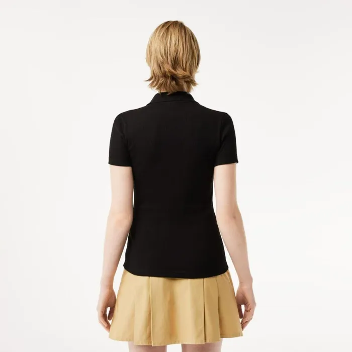 Polos Women Lacoste Women039s L12D Slim Fit Ribbed Cotton Polo Black 031