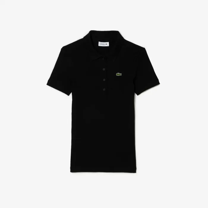 Polos Women Lacoste Women039s L12D Slim Fit Ribbed Cotton Polo Black 031