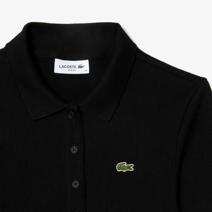 Polos Women Lacoste Women039s L12D Slim Fit Ribbed Cotton Polo Black 031