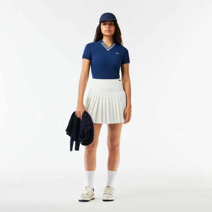 Polos Women Lacoste Women039s Slim Fit VNeck Stretch Piqu Polo Methylene Blue F9f