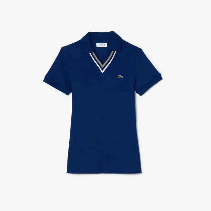 Polos Women Lacoste Women039s Slim Fit VNeck Stretch Piqu Polo Methylene Blue F9f