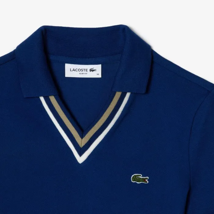 Polos Women Lacoste Women039s Slim Fit VNeck Stretch Piqu Polo Methylene Blue F9f