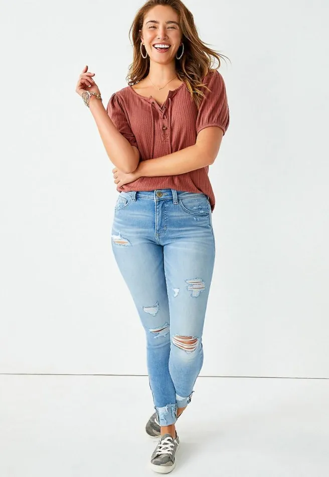Premium High Rise Light Destructed Skinny Jean Women Maurices Jeans