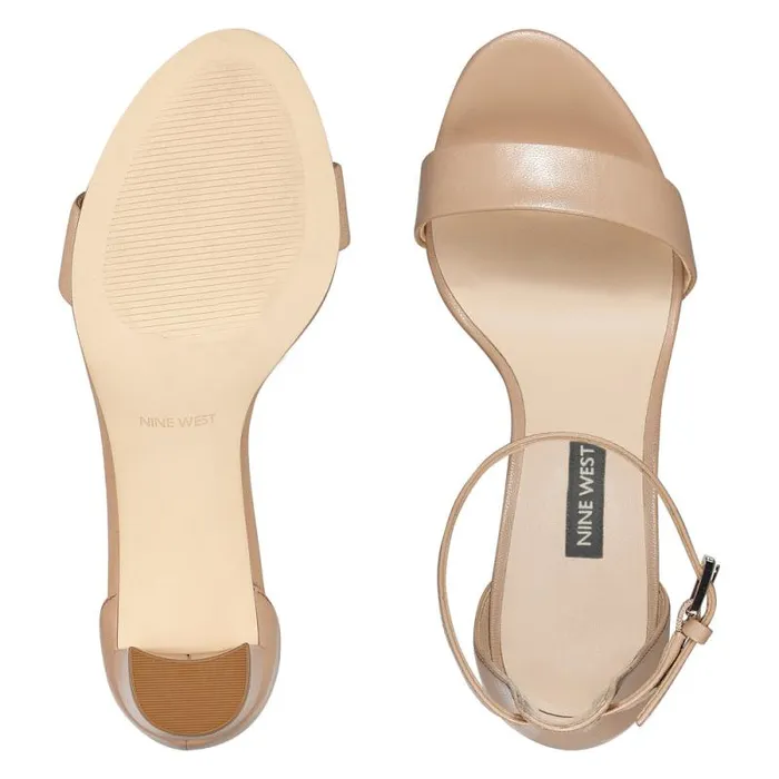 Pruce Ankle Strap Block Heel Sandals Barely Nude Leather Women Nine West Heels Pruce Ankle Strap Block Heel Sandals Barely Nude Leather Women Nine West Heels