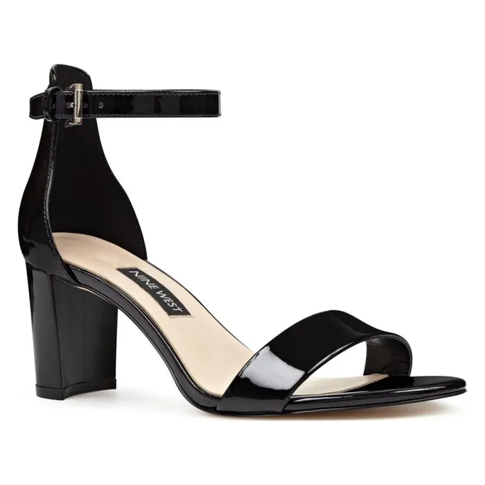 Pruce Ankle Strap Block Heel Sandals Black Patent Women Nine West Heels Pruce Ankle Strap Block Heel Sandals Black Patent Women Nine West Heels