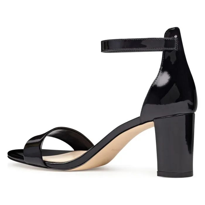 Pruce Ankle Strap Block Heel Sandals Black Patent Women Nine West Heels Pruce Ankle Strap Block Heel Sandals Black Patent Women Nine West Heels