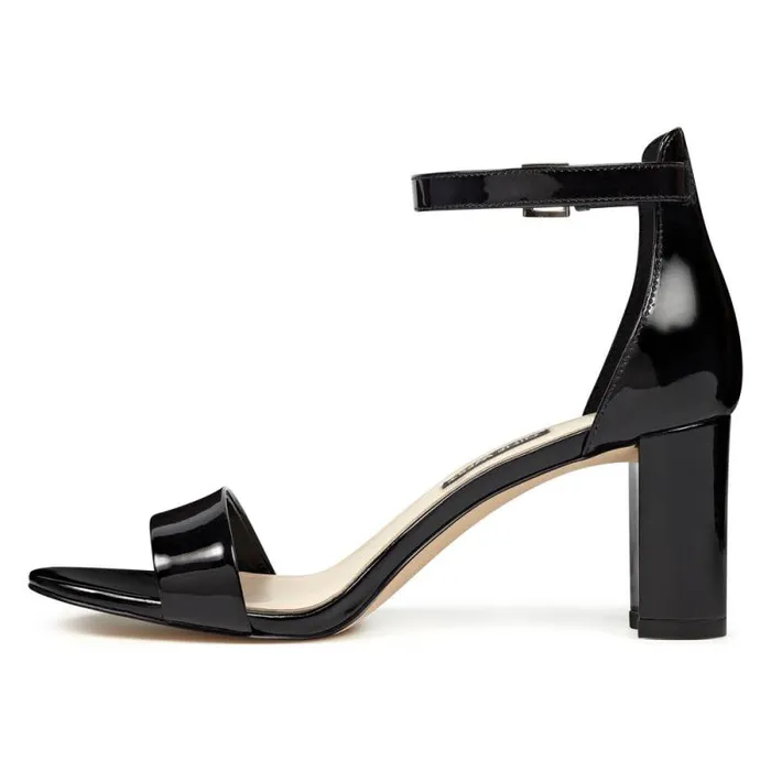 Pruce Ankle Strap Block Heel Sandals Black Patent Women Nine West Heels Pruce Ankle Strap Block Heel Sandals Black Patent Women Nine West Heels