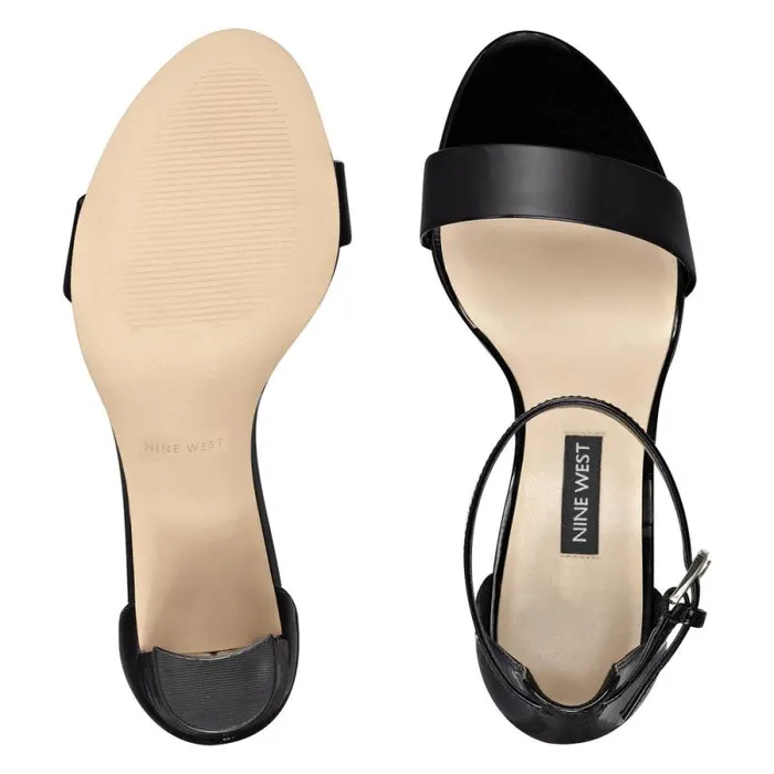 Pruce Ankle Strap Block Heel Sandals Black Patent Women Nine West Heels Pruce Ankle Strap Block Heel Sandals Black Patent Women Nine West Heels
