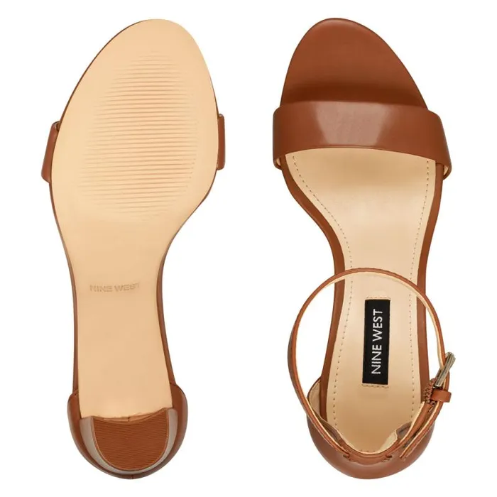 Pruce Ankle Strap Block Heel Sandals Light Brown Leather Women Nine West Heels