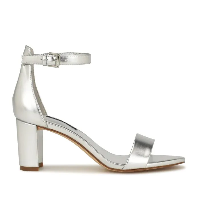 Pruce Ankle Strap Block Heel Sandals Silver Women Nine West Sandals