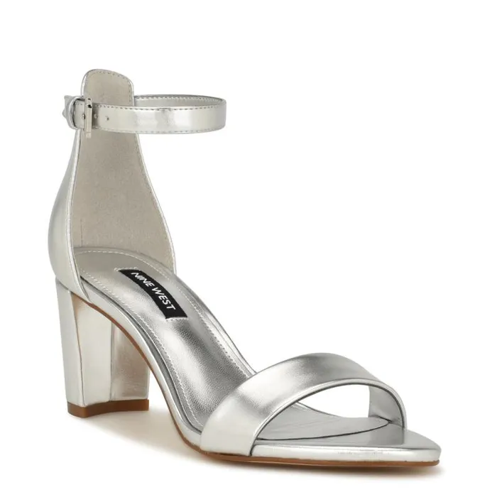 Pruce Ankle Strap Block Heel Sandals Silver Women Nine West Sandals
