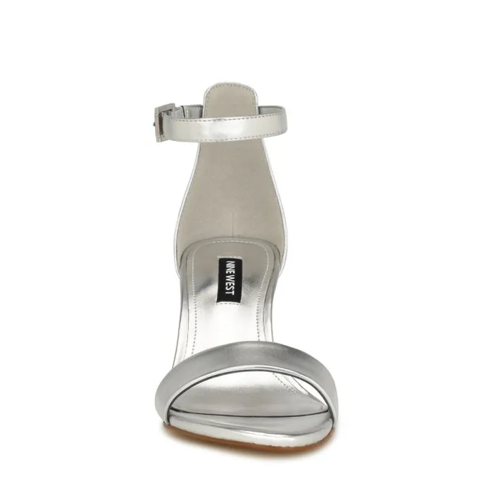 Pruce Ankle Strap Block Heel Sandals Silver Women Nine West Sandals