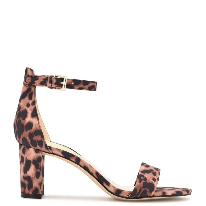 Pruce Ankle Strap Block Heel Sandals Tan Leopard Women Nine West Sandals